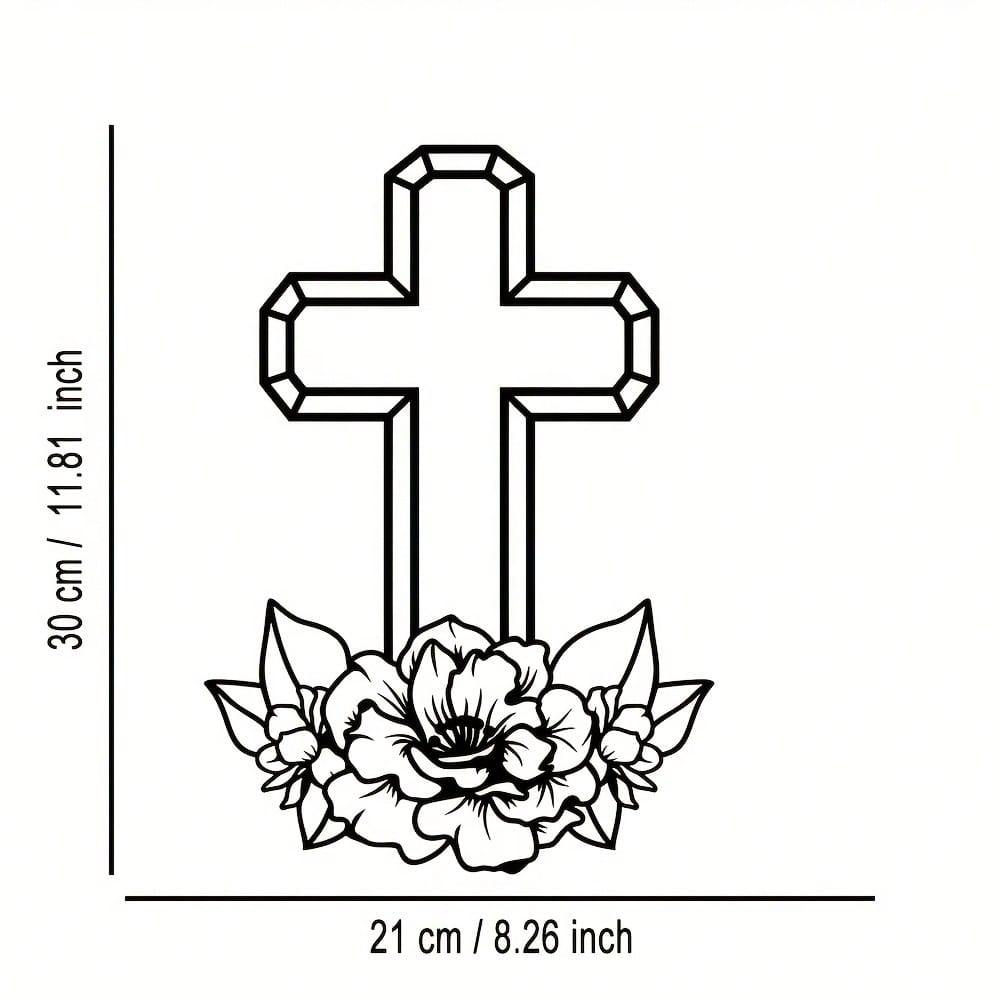 Metal Wall Art Floral Cross Decor for Halloween Christmas Home Gift