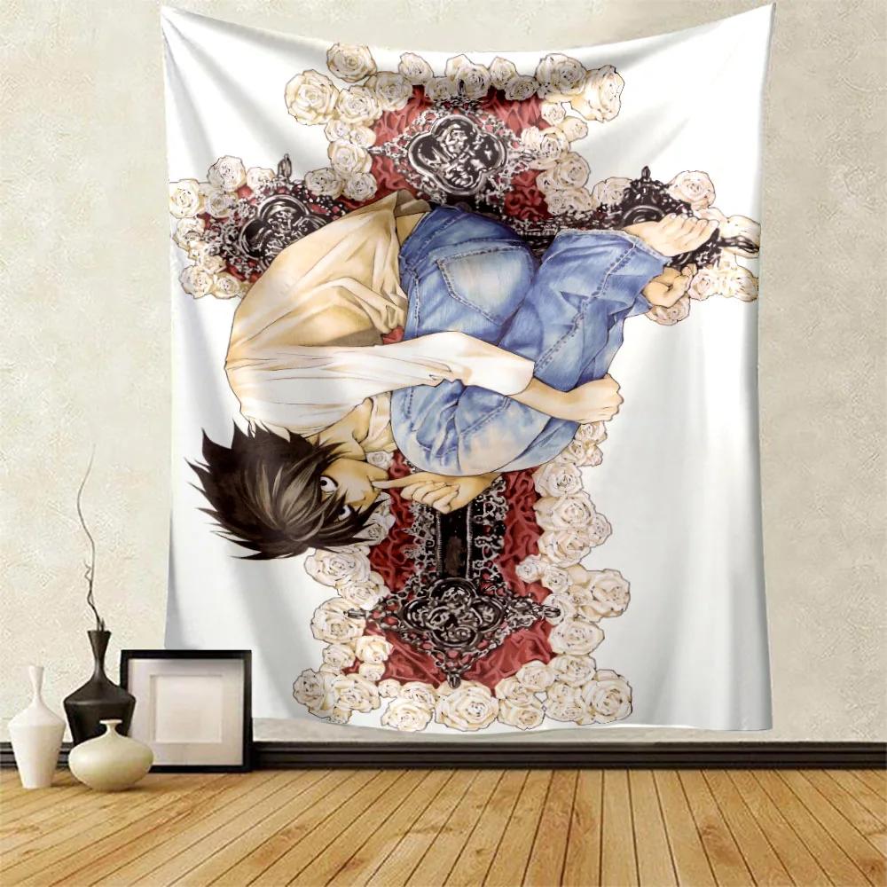 Death Note Main Character Collage Wall Tapestry L Misa with Shinigami Accents Room Decor for Seinen Anime Mystery Fans