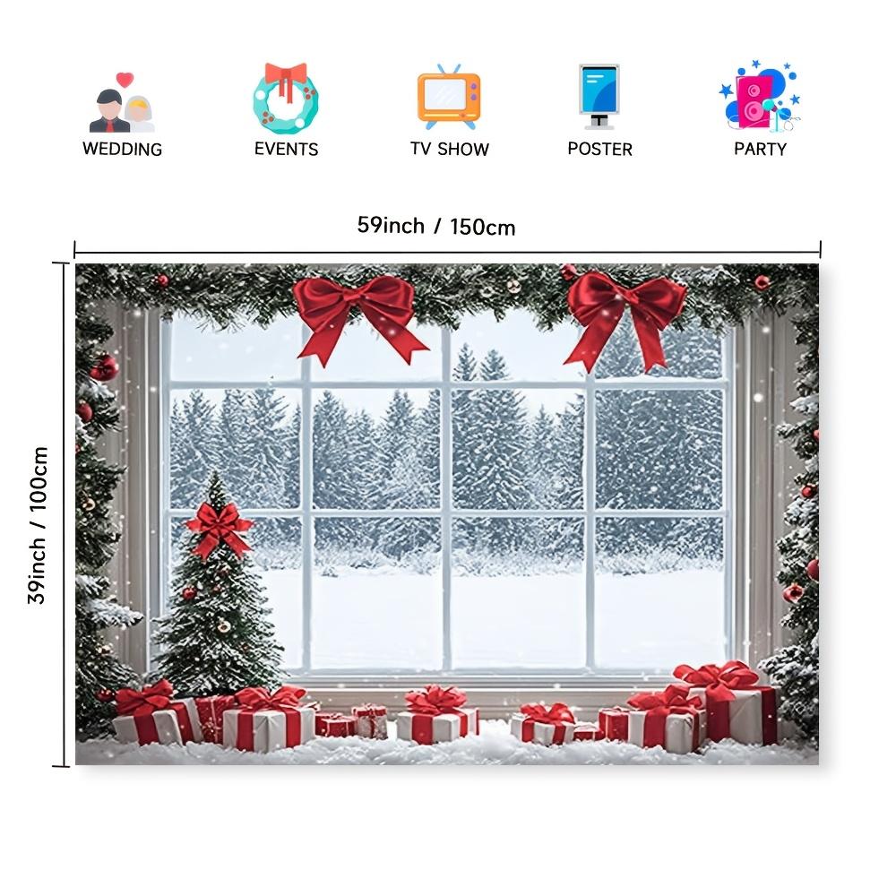 1pc Holiday Polyester Christmas Background with Snow Windows and Tree Design - Multi-purpose Holiday Decoration