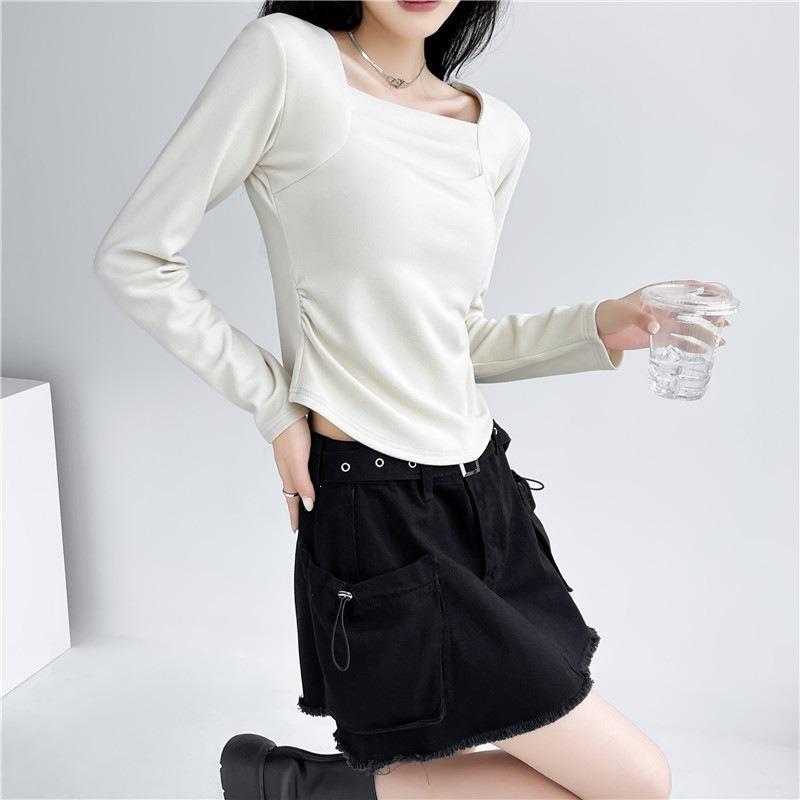 Women S Long Sleeve Square Neck Slim Fit Pure Style Basic Top