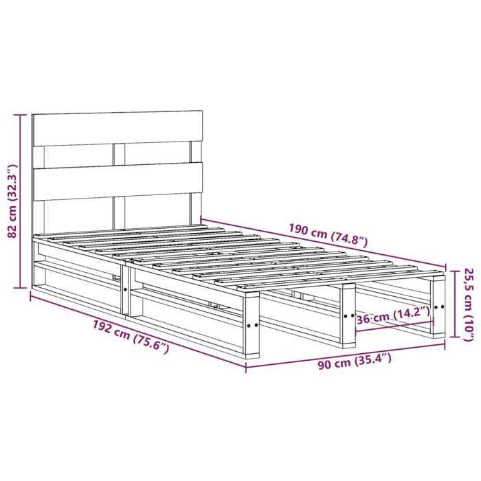 VidaXL Bed Frame with Headboard Wax Brown 90x190 Cm Pine Wood, Bedroom Furniture, Slatted Base, Wooden Bed, Bed, Bed 850823