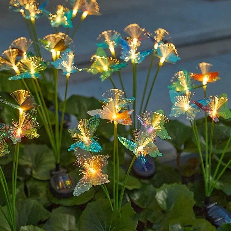 

2PCS Solar LED Fiber Optic Butterfly Light Waterproof Outdoor Swaying Lawn Ground Lamp Garden Landscape Path Decoration Light 6/8/10LED 6LED 2pcs теплый белый