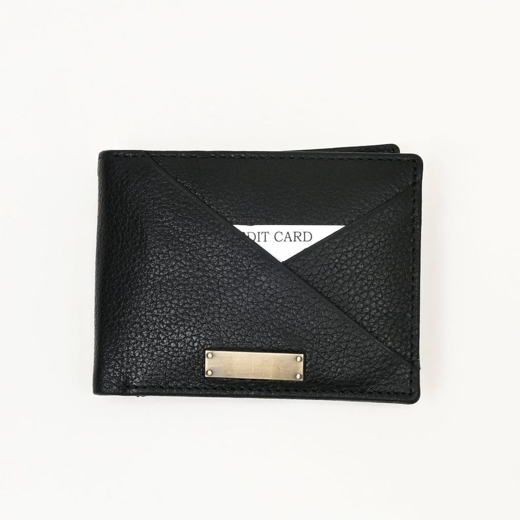 Leather Wallet 1S Grablk -Premium Grained Black Napa Leather Men's Wallet with Coin Pocket & 6 Card Slots