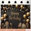2D Black Gold Balloon Birthday Photography Background Banner