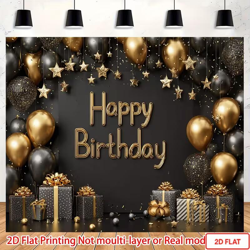 

2D Black Gold Balloon Birthday Photography Background Banner 47.2x31.5inch/120*80cm