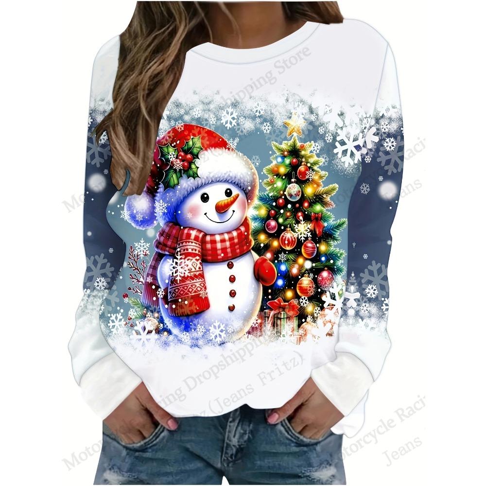 

Womens Christmas Hoodies Christmas Tree Snowman 3d Print Sweatshirt Women Fashion Oversized O-Neck Hoodie S