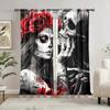 2pcs Skeleton Love Printed Curtain for Home Decor - Rod Pocket Window Treatment for Bedroom, Office, Kitchen and Living Room