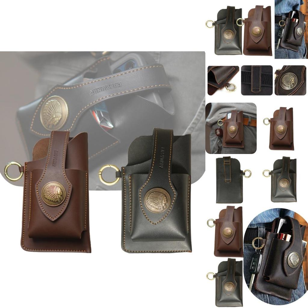 Easyonly Patent Outdoor Running Dual Mobile Phone Waist Bag Multi-functional Pu Leather Belt Waist Pack For Men