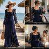 Damen Elegantes Quadratischer Ausschnitt Blasenärmel Langarm Mesh-Einsatz Jacquard Maxikleid 3D Schlankmachend A-Linie Schwingend Langkleid