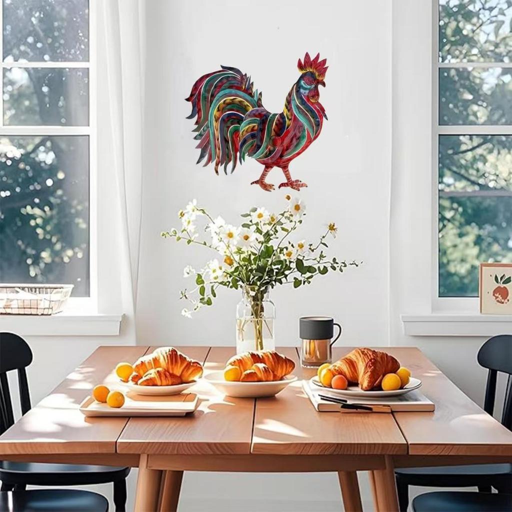 Metal Rooster Wall Art Decorative Ironwork Sculpture Handmade Metal Craft Rustic Style Home Wall Hanging Decoration