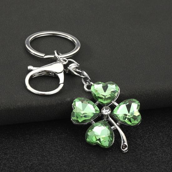 Keychain Pendant Sparkling Rhinestones Four-Leaf Clover Design Key Chain with Lobster Clasp Easy to Hang Key Holder Backpack Car Accessory