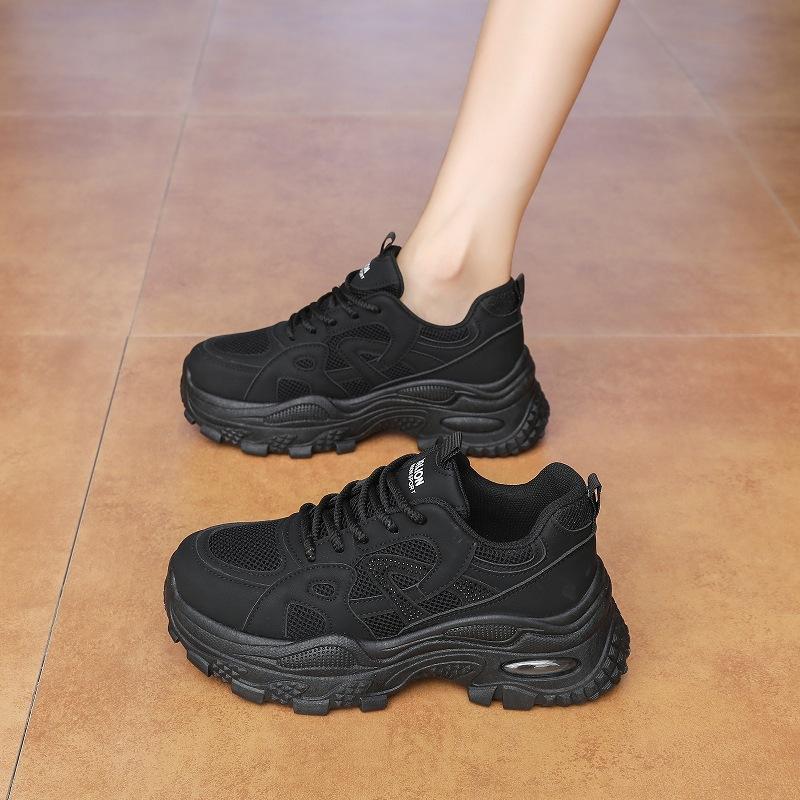 White Dew's same platform dad shoes for women's 2025 new mesh breathable silver 7cm height-increasing casual sports shoes