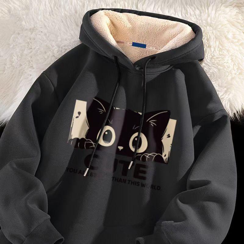 Autumn and Winter Lamb Fleece Sweater Men's Sweater Niche Design Sense Widened Loose Hooded Casual Sports Men's and Women's Jackets