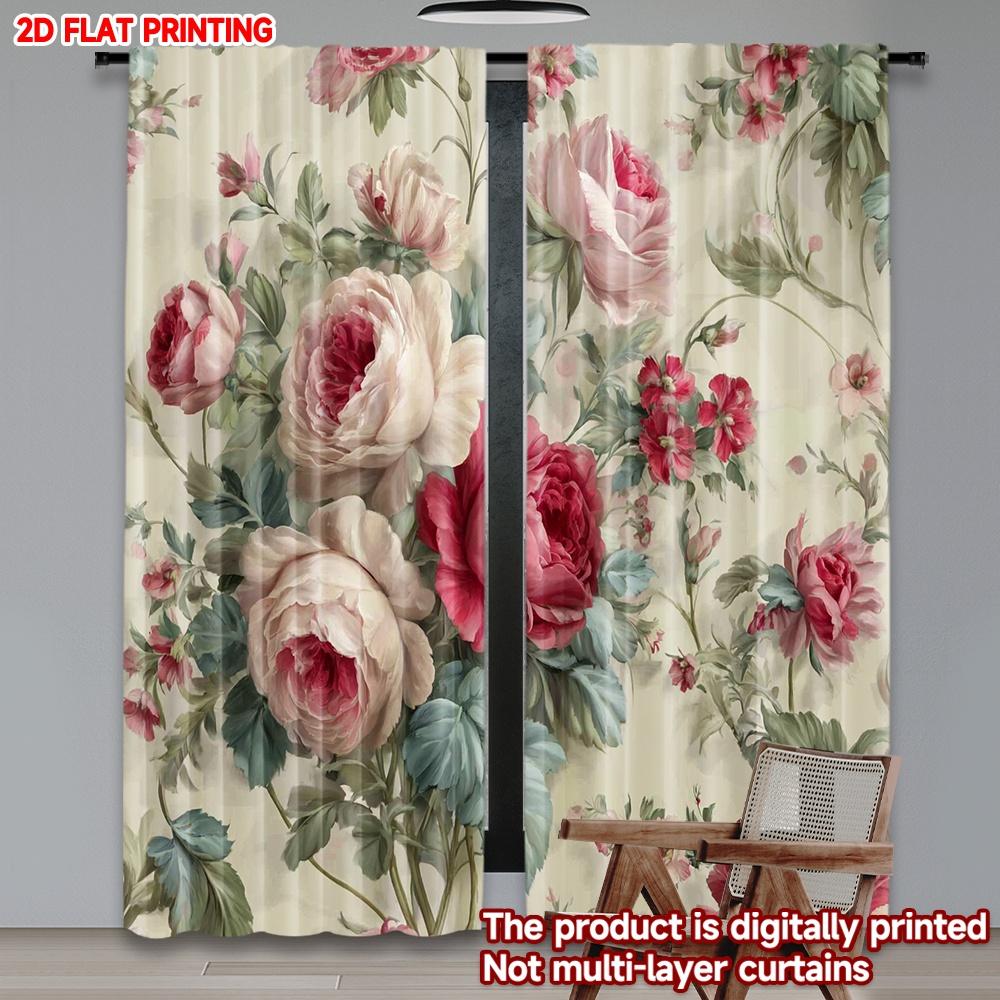 

2D flat printing 2pcs Happy Valentine s Day Drapes Rose Festival Print Digital Printed Polyester Drapes Birthday Party Use for 100*130 HOOK 1pcs