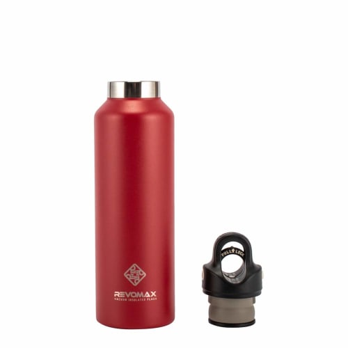 REVOMAX2 Stainless Steel Water Bottle, 592mL, One-Touch Vacuum Insulated, Keeps Hot or Cold Water, Suitable for Carbonated Water, Fire Red, DWF-20427B