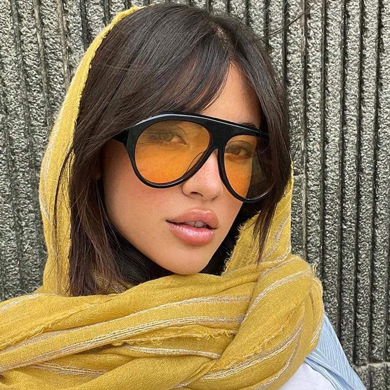 New Women Sunglasses High End Street Photography Modern Trendy Shaped Large Frame Pilot Sun Glasses Hip Hop Bouncy Sun Glasses