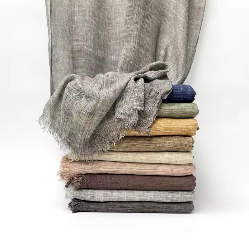 Fashion Crinkle Cotton Royan Hijab Scarf for Muslim Women Islamic Long Soft Shawls Wraps Short Tassel Bufanda Accessories