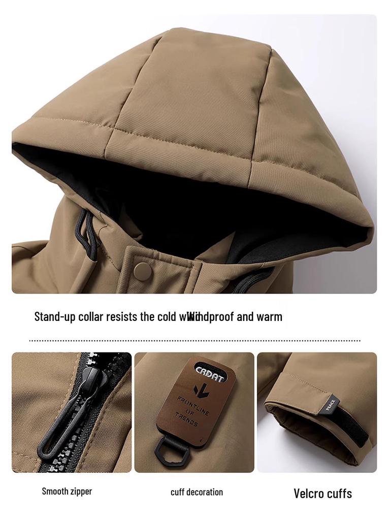 Men's Winter 2025 Hooded Mid-Length Cotton Jacket - Thick, Warm, Trendy Outdoor Coat