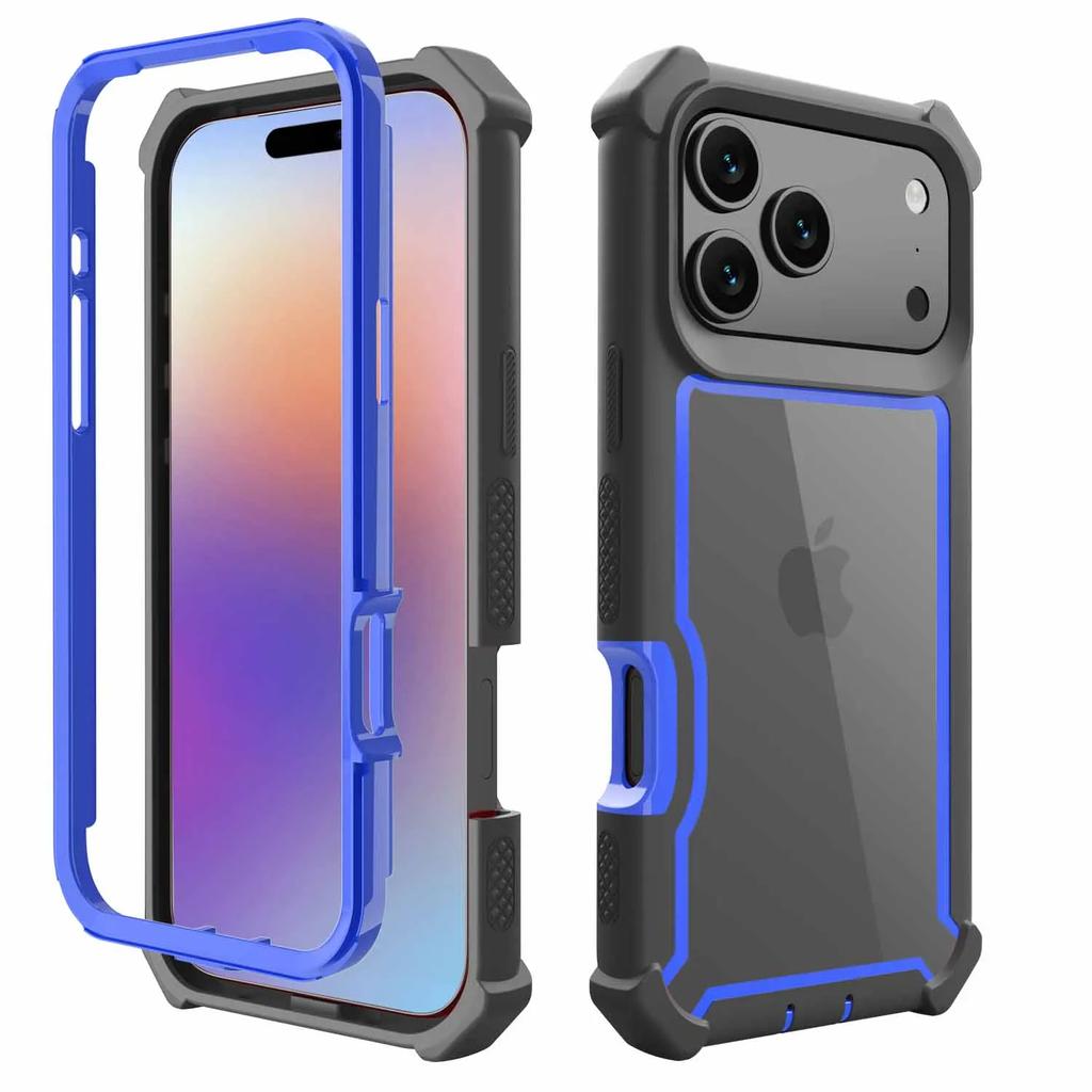 2 IN 1 Hit Armor Shockproof Armor Phone Case for IPhone 17 Air 16 E 15 14 Plus 13 12 11 Pro Max Bumper Clear Acrylic Hard Cover