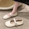 Spring and Autumn Shallow Mouth Round Head Mary Jane Shoes Women's New Retro Flat Bottom One-word Buckle Single Shoes Gentle Small Leather Shoes