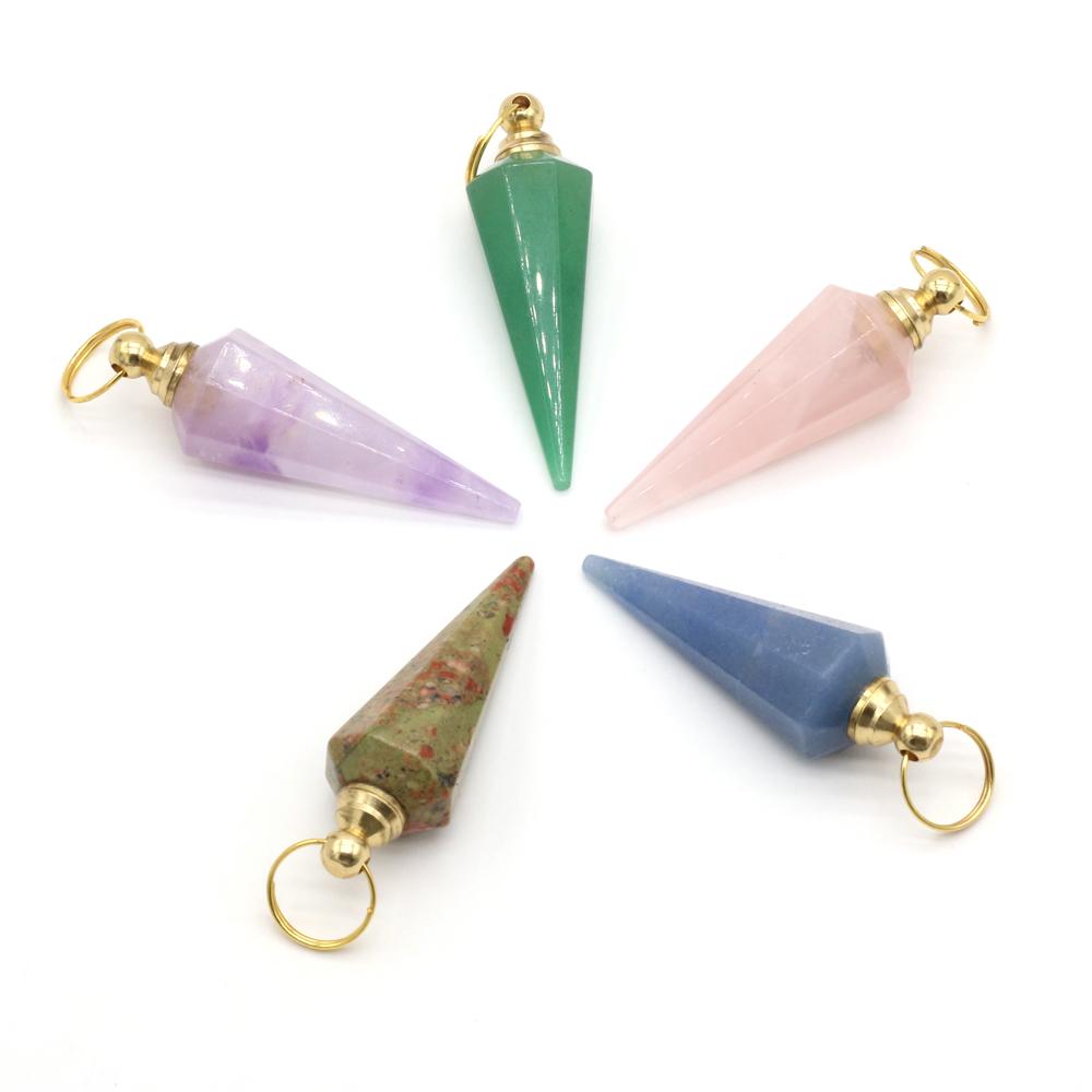 

модные женские туфли длинный конус флакон духов кулон натуральный кристалл камень розовый кварц драгоценные камни подвески для изготовления ювелирных изделий DIY ожерелье аксессуары 16x50 мм