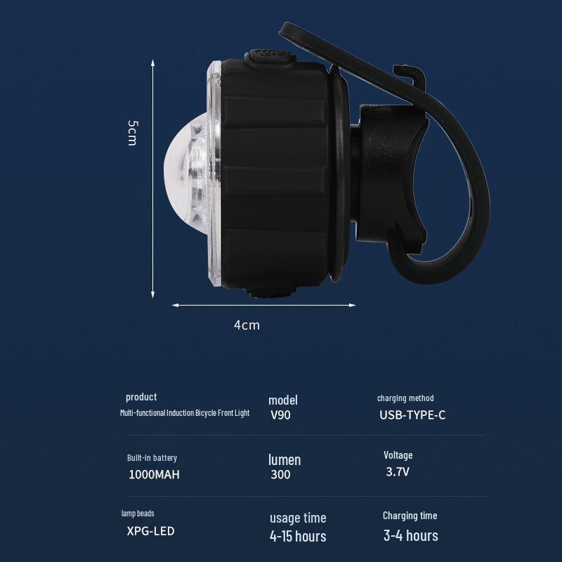 Ultra-Bright Waterproof Cycling Headlight with Induction and Warning Features for Night Riding
