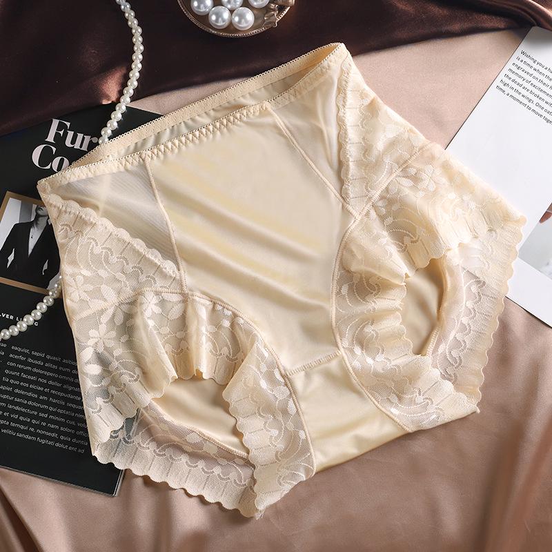 2024 Autumn/Winter Women's High-Waist Silky Satin Hip-Lifting Breathable Cotton Panties with Antibacterial Crotch