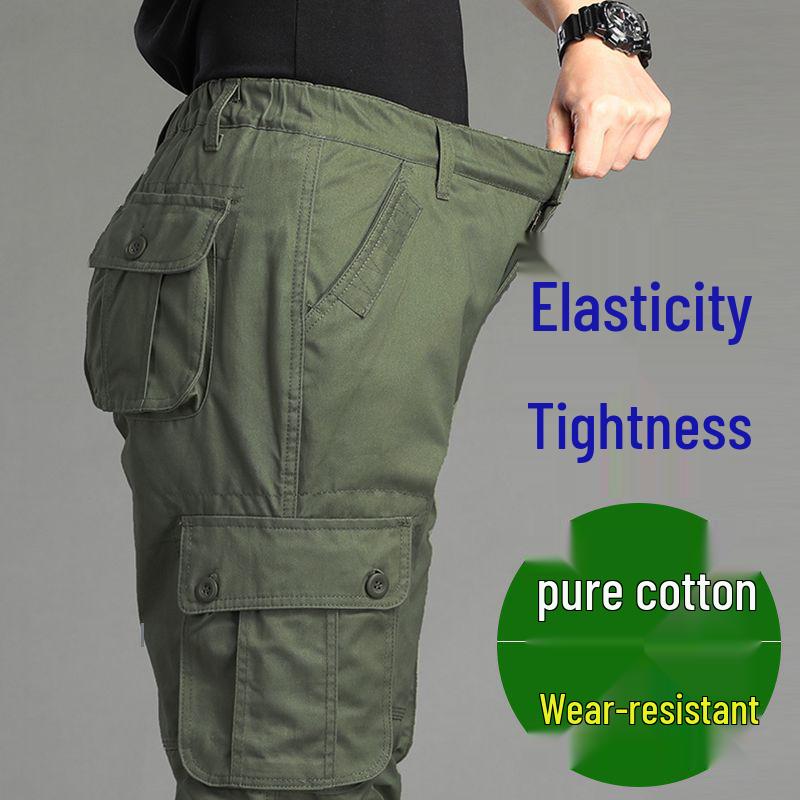 Spring and Autumn Men's Multi-Pocket Casual Pure Cotton Loose Straight-Leg Trousers