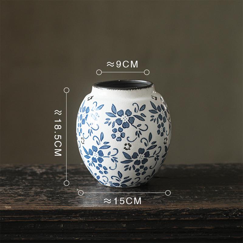 French-Chinese Ice Crackle Blue & White Ceramic Vase: Entrance & Living Room Decor