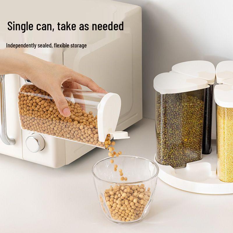 Rotating Moisture-Proof Grain Storage Box with Compartments for Kitchen & Fitness Enthusiasts