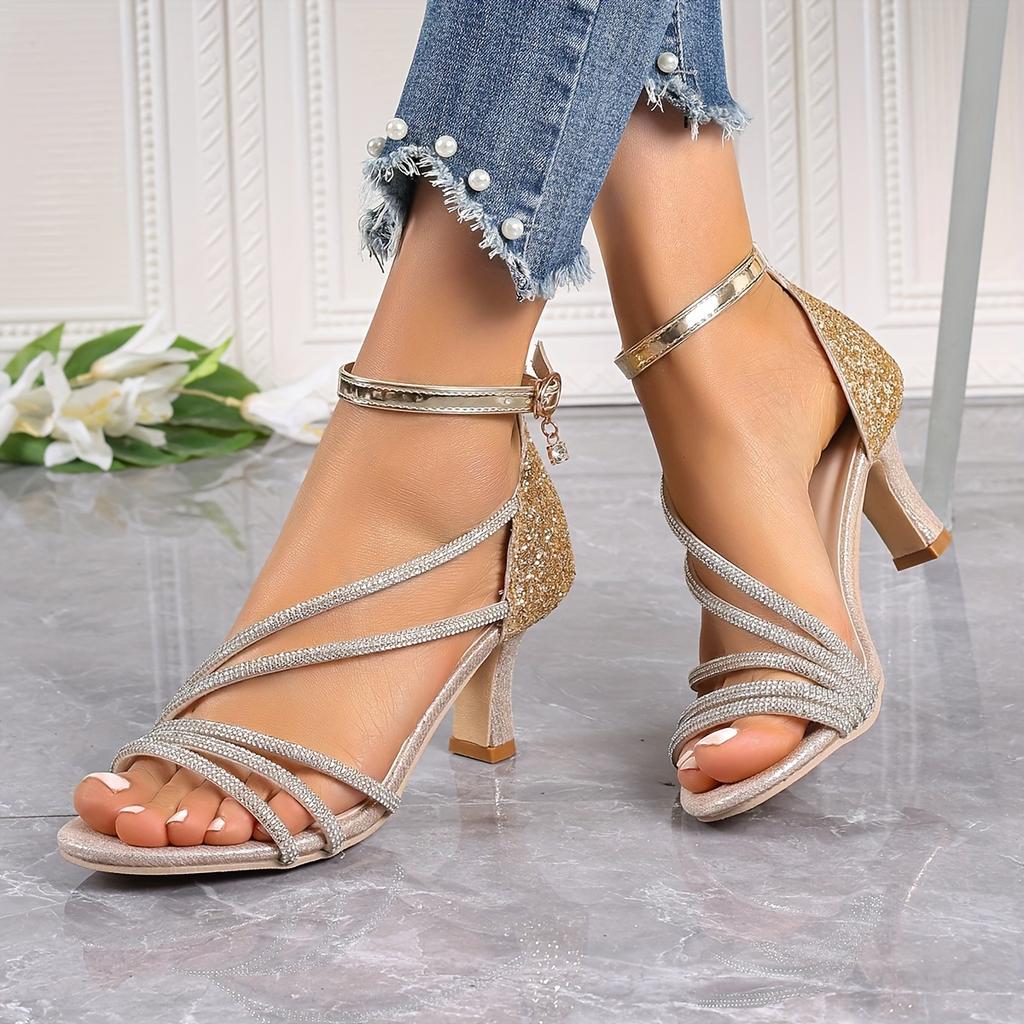 Fashion 2025 Women Sandals Summer Elegant Bridal Shoes Fashion Sexy High Heels Wedding Shoes Woman Rhinestone Pointed Toe Luxury Sandals