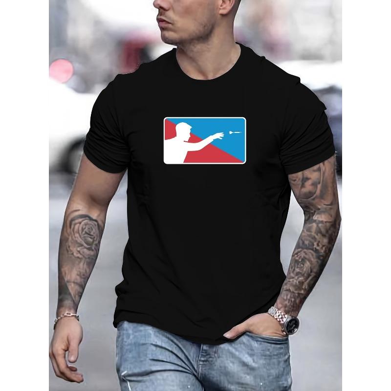 European sizes Men s Dart Throwing Pattern Summer Casual Crew Neck Short Sleeve T-Shirt S чёрный