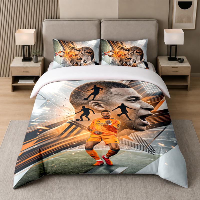 Set de așternuturi 3 bucățiKylian Mbappe Cearșaf moale și două fețe de pernă Decor pentru dormitorul de acasă