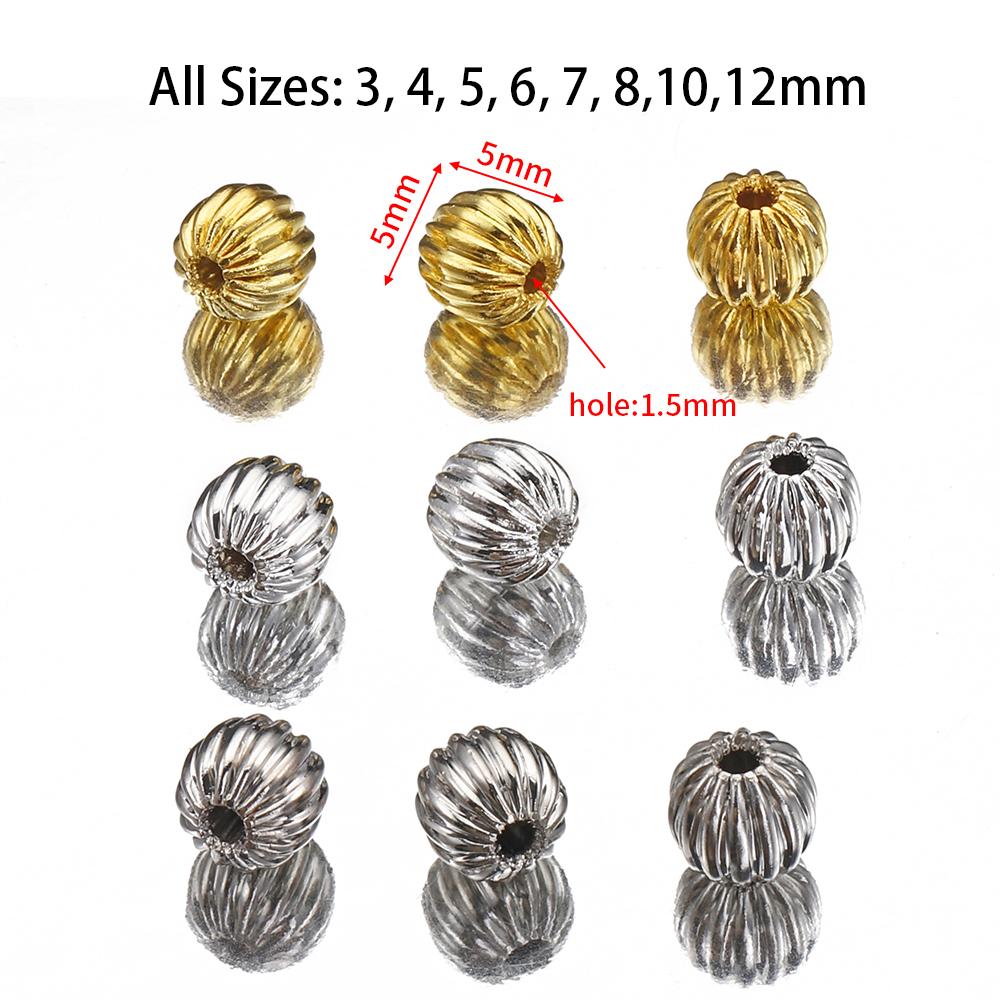 50pcs 3-8mm Copper Spacer Beads Pumpkin Stripe Round Stopper Spacer Beads for Bracelet Necklace Jewelry Making DIY Wholesale