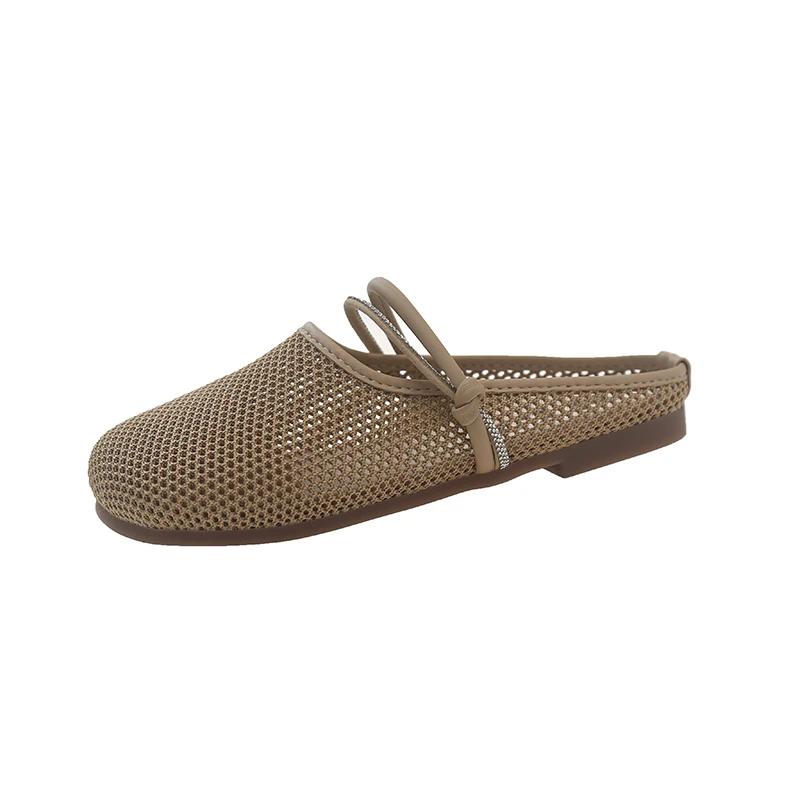 Fashion Women's Fashion Slippers Flat Sole Round Toe Mesh Upper Women's Mules Dress Outdoor Roman Retro Breathable Zapatillas De Mujer