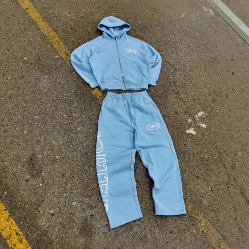 Corteiz Alcatraz Streetwear Hooded Zip-Up Sweatshirt Loose Jogger Set Women