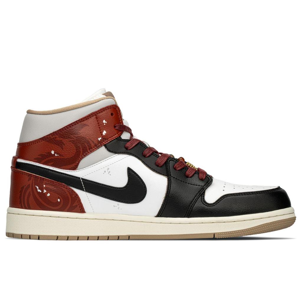 Jordan Air Jordan 1 Slip Resistant Abrasion Resistant Mid top Vintage Basketball Shoes Women's Black Red BQ6472-103(TeamA-S-BOX)