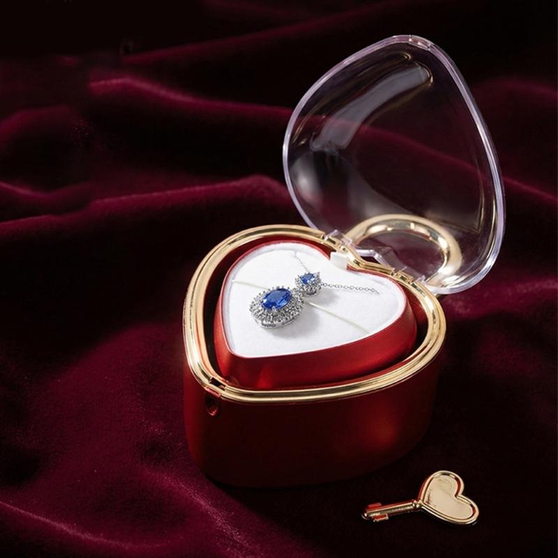 Decorative Heart Shaped Jewelry Gift Box with Key for Ring Presentation, Jewelry Storage, Vanity Display and Proposal Use