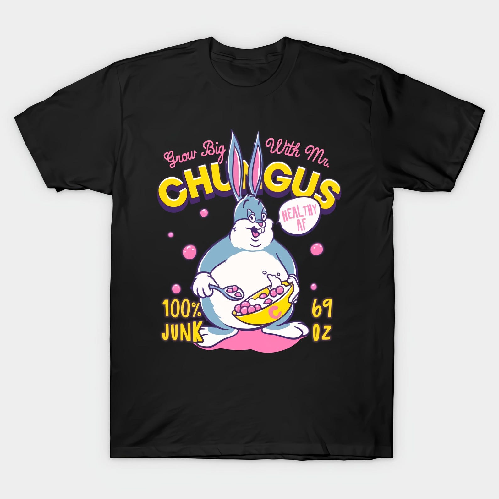 Big Chungus Cereal - Grow Big With Mr. Chungus Black T shirt Size S-4X Casual 3XL