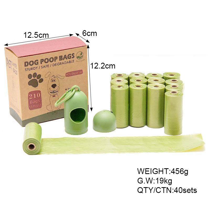 

Мешки для собачьих какашек, 210 шт/255 шт биоразлагаемые мешки для собачьих отходов с 1 дозатором, экологически чистые герметичные мешки для домашних животных для собак 14 roll-210 bags светло-зеленый