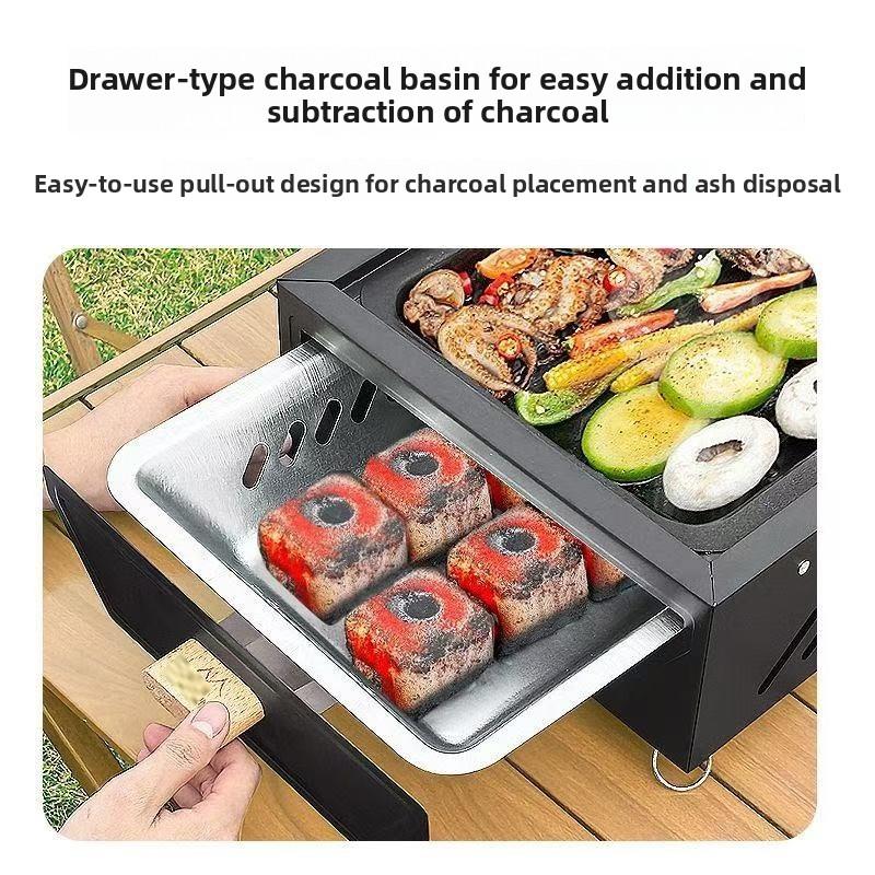 Camping Courtyard Bbq Grill Outdoor Portable Charcoal Barbecue Rack Square Camping Fire Basin Foldable Picnic Barbecue Tool