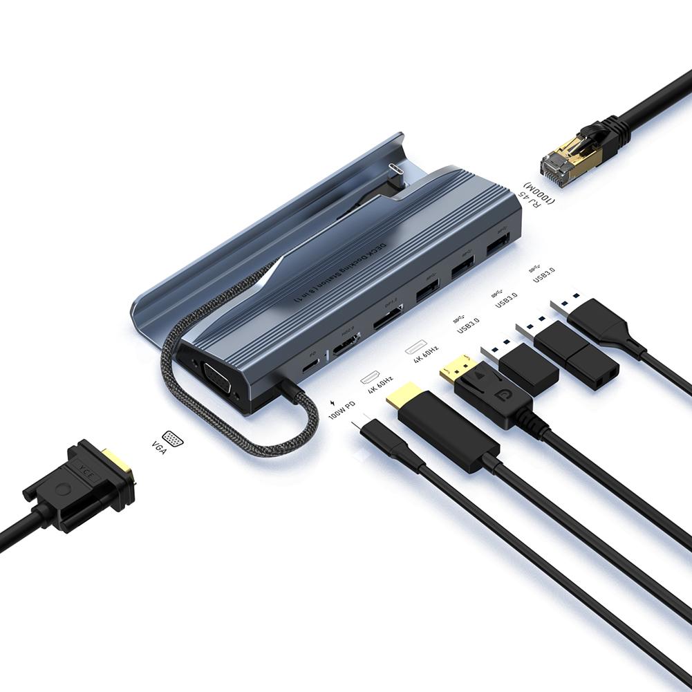 For Steam Deck Dock Station 6/7/8 In 1 USB 3.0 HD 4K@60Hz RJ45 Gigabit Ethernet USB-C PD100W for ROG Ally Game Console HUB Dock