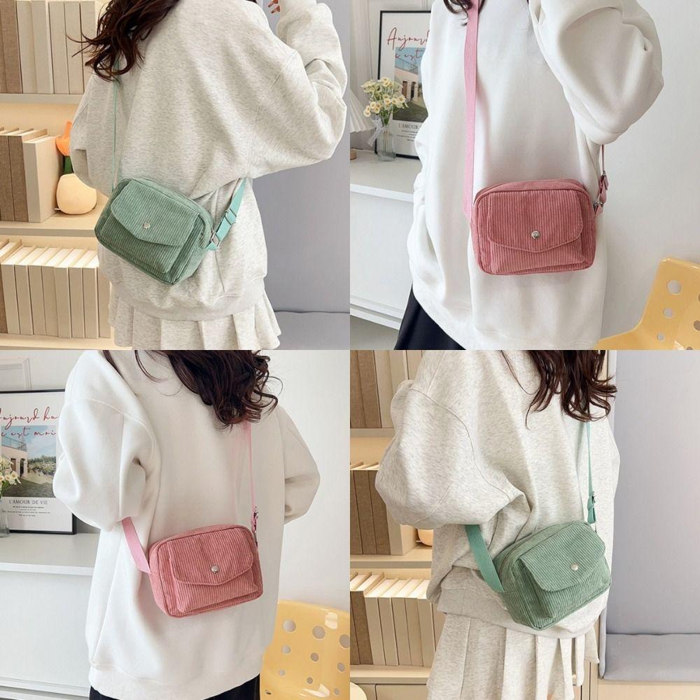 New Corduroy Striped Crossbody Bag Solid Colour Adjustable Strap Shoulder Bags Simple Design Lady's Square Bag for Women Girls