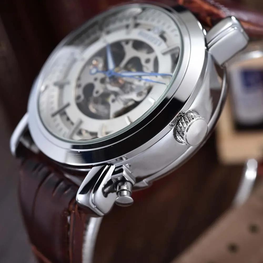 Orologi Scheletro Automatici Meccanici di Lusso delle Migliori Marche Cinturino in PU Moda Casual Orologi da Uomo Relogio Masculino Winner GOER