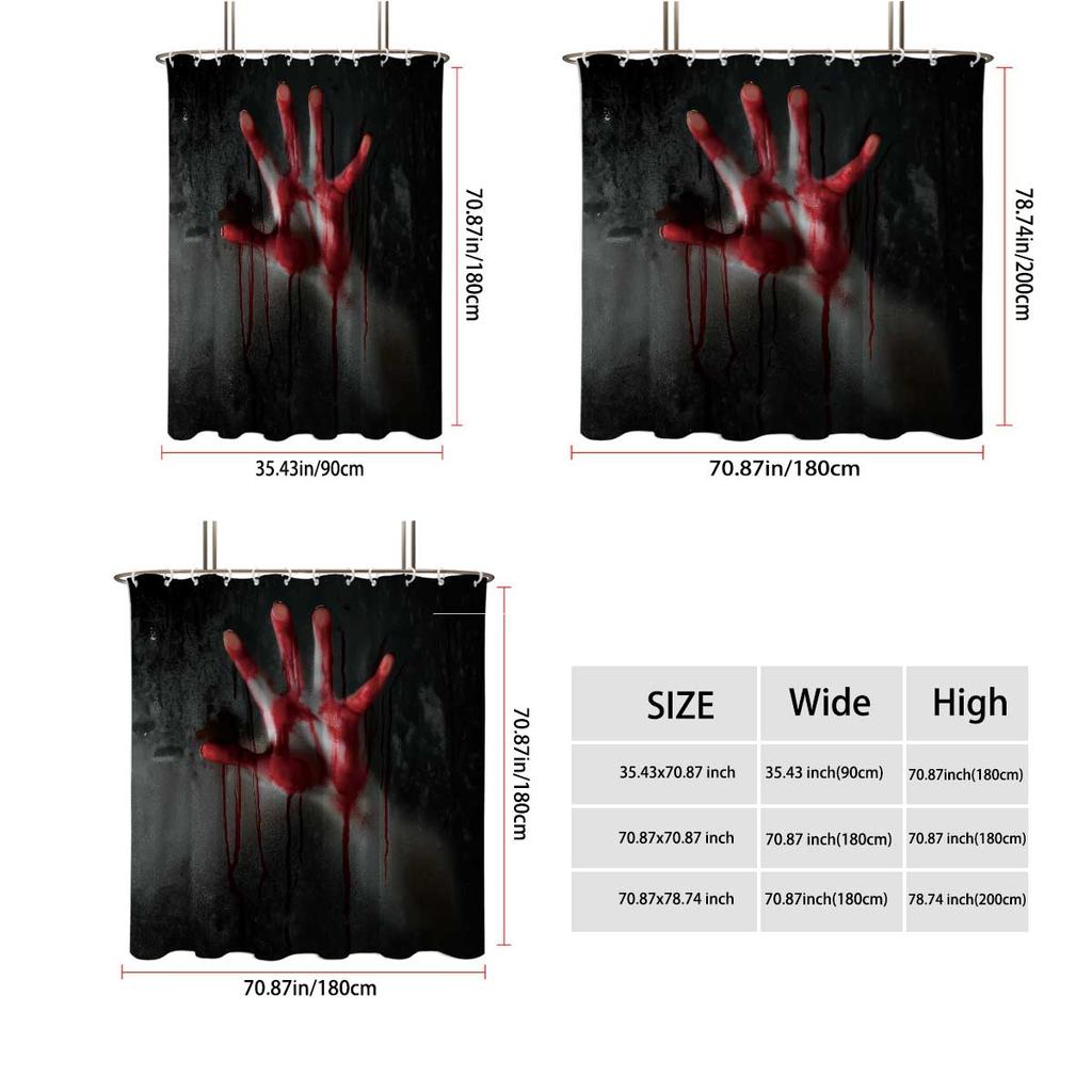 1Pc Halloween Terrifying Blood Handprint Pattern Shower Curtain, With 12 Hooks, Bathroom Showers, Bathtub, Halloween Decoration