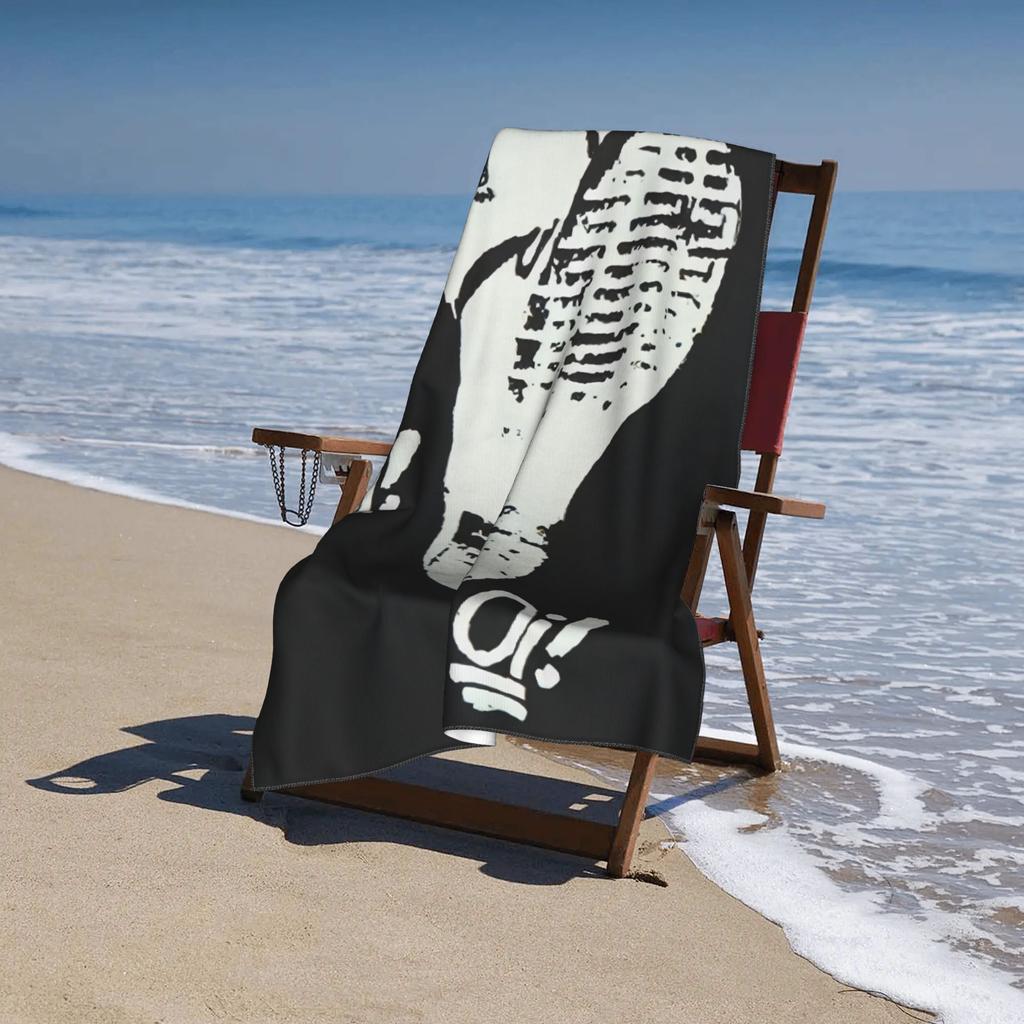 Oi! Punk Boot Print Beach Towel Patterned Sunscreen And Windproof Suitable For Swimming Pool Camping Travel Blanket