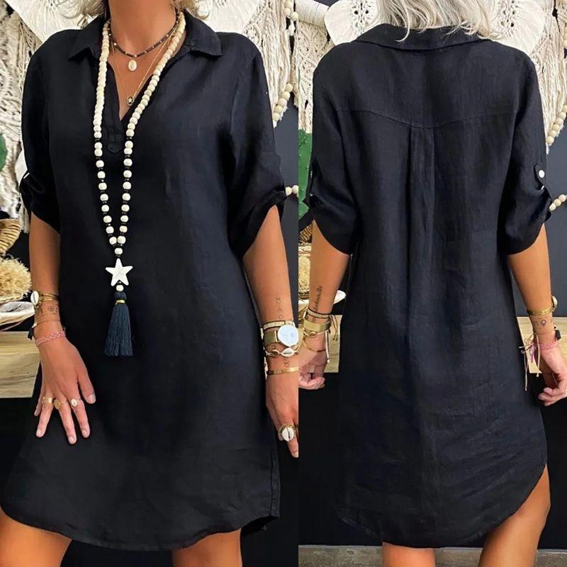 

Lapel Pullover Short Sleeve Shirt Dress Lapel Pullover Short Sleeve Shirt Dress Women black M