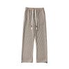Men's American Retro Coffee Brown Striped Sweatpants - Straight Leg, Loose Fit, Heavyweight, Drapey Wide Leg for Spring/Autumn
