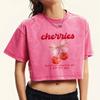 Cherries Bow Cartoon Prints Crop Tee Shirt Women Washed Casual T Shirts Cotton Top Summer Hip Hop Female Short Sleeve