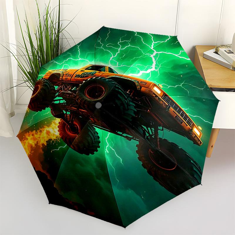 

Monster Truck Themed Travel Umbrella 8 Ribs Automatic Opening and Closing,Portable Folding Design,Compact and Stylish Umbrella Suitable fo
